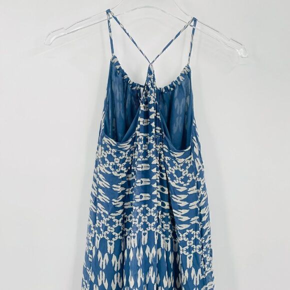 Lucky Brand Size XS Blue & White Boho Racerback Geometric Print Peasant Dress - Picture 7 of 9